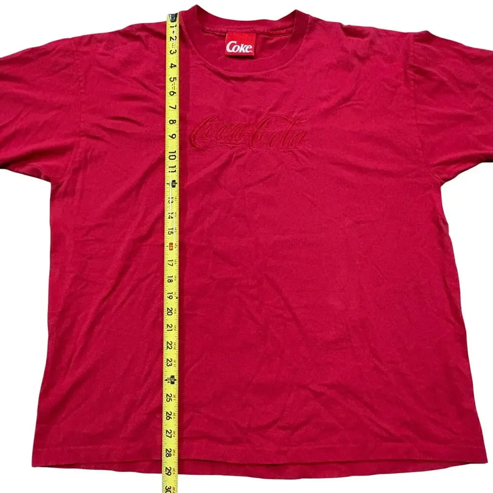 Coca Cola Embroidered Single Stitch Men's Red T-Shirt XL Vintage 90's‎ USA Coke